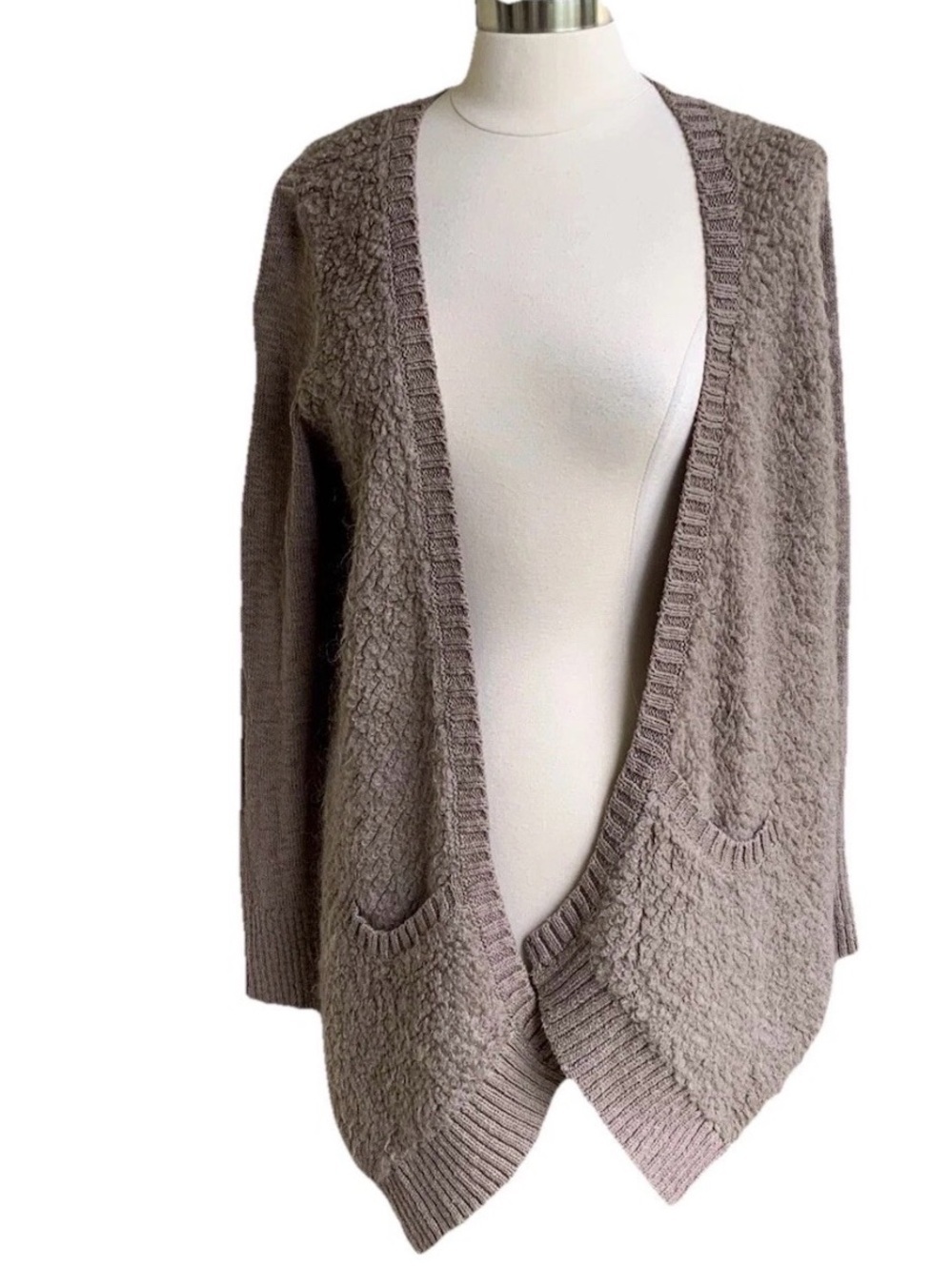 Sleeping On Snow Anthropolgie Nubby Cardigan Sweater S Taupe Mohair Lambs Wool